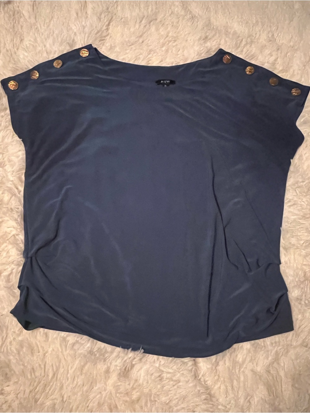 AUW Navy Boatneck Top with Gold Shoulder Buttons